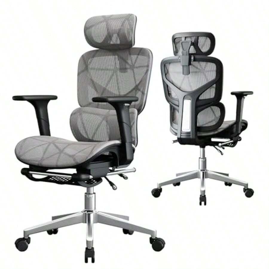 Office Chair With 3D Adjustable Lumbar SupportErgonomic Computer Chair Adjustable Headrest And Armrests 400lbs Capacity Tilt-Swivel Premium Mesh Desk Chair For Office Home And Gaming Grey - Grey - View 1