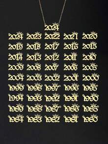 Kids' Fashionable Versatile Year Number Necklace - Gold - View 3