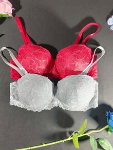 3件套女士性感内衣套装，舒适露背钢圈文胸，蕾丝运动背心式设计，提升丰满小胸，防下垂文胸 - 彩色 - 查看 9