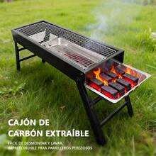 Parrilla portátil con soporte, perfecta para asar carnes, pescados y verduras; ideal para jardinería, camping y picnics. - Negro - Ver 4