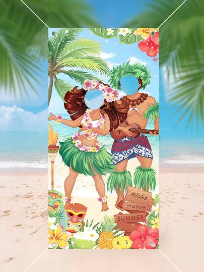 1Pc Hawaiian Luau Couple Photo Booth Prop With Cutout Faces,Hawaiian Photo Banner,Summer Beach Party Polyester Backdrop,Hawaiian Couple Photo Frame,Hawaii Tropical Party Decor,Summer Beach Party Background Decoration,Aloha Party Supplies,Flamingo Party Decor,Summer Decor,Holiday Party Supplies,Summer Party Favors