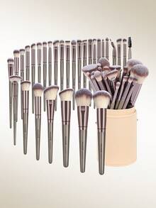 MAANGE 30pcs Professional Makeup Brush Set With Velvet Storage Bag, Soft Bristles, Portable, Including Foundation Brush, Eyeshadow Brush, Blending Brush, Eyebrow Brush, Ideal For Travel Makeup. The Set Contains Various Makeup Brushes, Making It An Ideal Makeup Gift Set. - Champagne - View 13