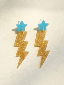 一对亚克力闪光闪电形吊坠耳环，可爱学院风，音乐节派对礼物（女士款） - 彩色 - 查看 6