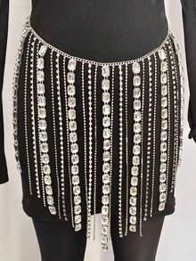 1件水晶水钻流苏性感身体链比基尼连衣裙配饰，节日装饰