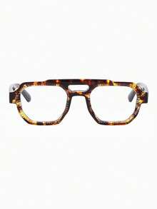 1 Pair Men's Leopard Print Square PC Frame Retro Double-Bridge Casual Personality Fashion Flat Glasses - Multicolor - View 3