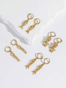 2 đôi bông tai hình cá 3D có thể cử động, mặt dây chuyền hình cá mạ vàng 18K, trang sức hình cá lồng vào nhau, bông tai hình cá cung Song Ngư độc đáo, quà tặng cho người yêu biển, phù hợp để đeo hàng ngày, đi nghỉ lễ, hẹn hò, dự tiệc. - Vàng - Xem 8