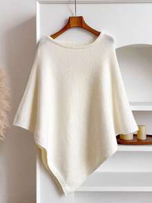 1 chiếc khăn choàng Poncho dệt kim tối giản cao cấp màu trơn dành cho nữ, phong cách Bohemian thời trang đa năng ấm áp, khăn choàng thanh lịch phù hợp để mặc hàng ngày, món quà tuyệt vời dành cho phụ nữ. - trắng - Xem 5