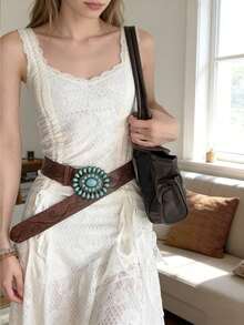2026 New Vintage Carved Floral Waist Belt, Fashion Bohemian Leather Belt, Unique Accessory, Gift For Women, Girlfriend, Wife, Valentine's Day - Coffee - View 4