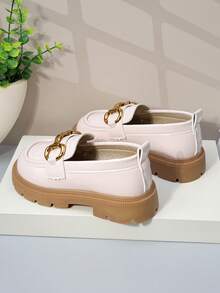 Chaussures plates pour enfants, chaussures décontractées pour filles, patchwork de couleurs, chaussures à semelle épaisse, mocassins antidérapants à bout rond pour étudiants, toutes saisons - Beige - Voir 5