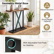 COSTWAY Console Table, 100 Cm Rectangular Entryway Table With Geometric Metal Frame, Industrial Sofa Table Behind Couch, Foyer Table Accent Table For Living Room, Hallway, Entrance, Small Space, Rustic Brown - Brown - View 4