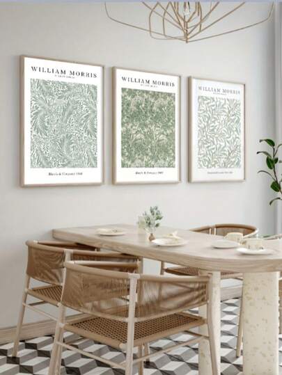 3pcs William Morris Art Prints Set - Vintage Sage Green Botanical Canvas Wall Art, Frameless, Perfect For Modern Living Room, Bedroom, Dining Room Decor & Home Gift, Room Decor Aesthetic, Neutral Home Decor, Print