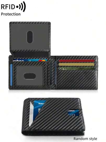 Men's Double Fold Ultra-Thin Wallet, Multi Card Holder RFID Shielding Protection, Minimalist Small And Compact Men's Wallet, Suitable For Daily Carrying Carbon Fiber Barrier, Giving Men Gifts, Father Gifts, Birthday Gifts, Husband's Wedding Gifts, Teacher's Day Gifts, Ramadan Gifts (Styles Are Random)