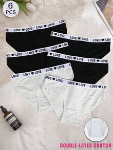 6条装女士低腰内裤套装，字母腰带，舒适性感，无缝女士内衣，黑色短裤，万圣节服装，秋季女士服装 - 彩色 - 查看 2