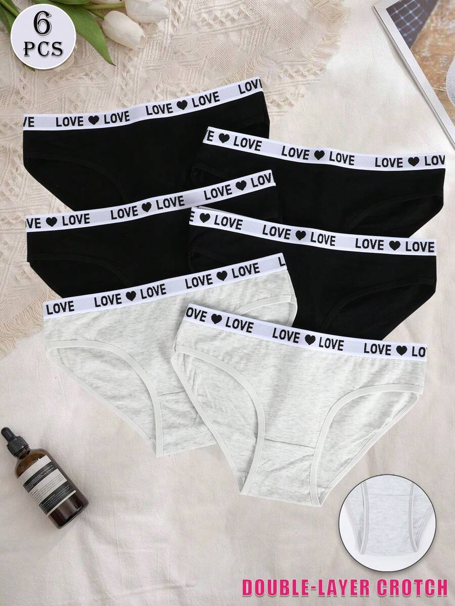 6条装女士低腰内裤套装，字母腰带，舒适性感，无缝女士内衣，黑色短裤，万圣节服装，秋季女士服装