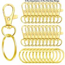 10/20/40/60/80/100个带钥匙圈的钥匙链，带环钥匙扣，适用于挂绳饰品DIY工艺品（5/10/20/30/40/50个金属龙虾扣 + 5/10/20/30/40/50个开口钥匙圈）（32毫米） - 鑰匙圈平圈 - 查看 17