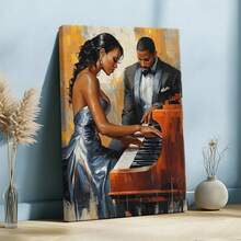 1pc Valentine Day Gift, Spring Wall Art, Christmas Decor Wooden Framed Wall Art, Wrapped Canvas Vintage Prints Poster, Man And Woman Playing Piano, Musical Performance, Formal Attire - Modern, Realistic Painting, Detailed, Classic Style, Birthday Party Decor, Decorative Wall Art for Living Room Bedroom Office, Hanging Hardware Included - Wrapped Framed Canvas, Vertical - Lienzo enmarcado - Ver 2