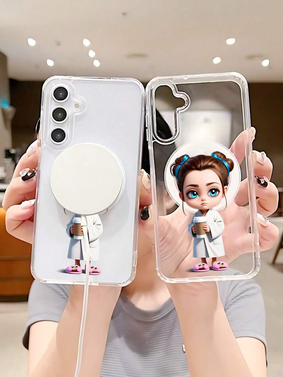 1pc Sweet Cartoon Morning Coffee Lady Pattern Magnetic Phone Case Aesthetic Relaxed Life Style Daily Cute Character Art For Women Daily Use Compatible With Samsung Galaxy S26Ultra S26Plus S26 S25 S24 S23 S22 Plus FE Edge A56 A54 A36 A35 17promax  Air 17pro 17 16E 16 15 14 13 12 11 X XS XSMAX Plus Pro Case - 無色 - 查看 1