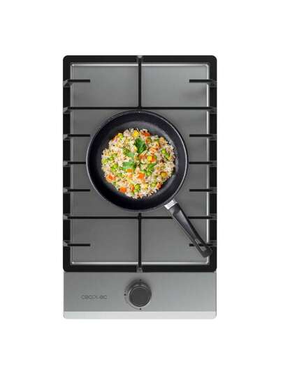 Cecotec Descubra o fogão a gás Bolero Squad G 1200F Inox: Alta potência e durabilidade com 1 queimador de 3,5 kW e queimador WOK Triple Crown para sabor intenso, acabamento em aço inoxidável e grelha de ferro fundido resistente; ignição eletrônica rápida e sistema de válvula; versátil com adaptador para GLP para cozinhar com confiança e adaptabilidade a qualquer cozinha moderna.