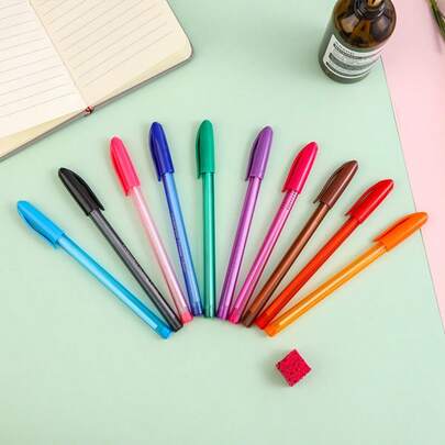 10pcs/Set Bullet Tip Ballpoint Pens, 10 Colors Creative Ballpoint Pens, Suitable For Study And Note-Taking, Durable, Quick-Drying, Lightweight Design, For Office, School, Daily Note-Taking