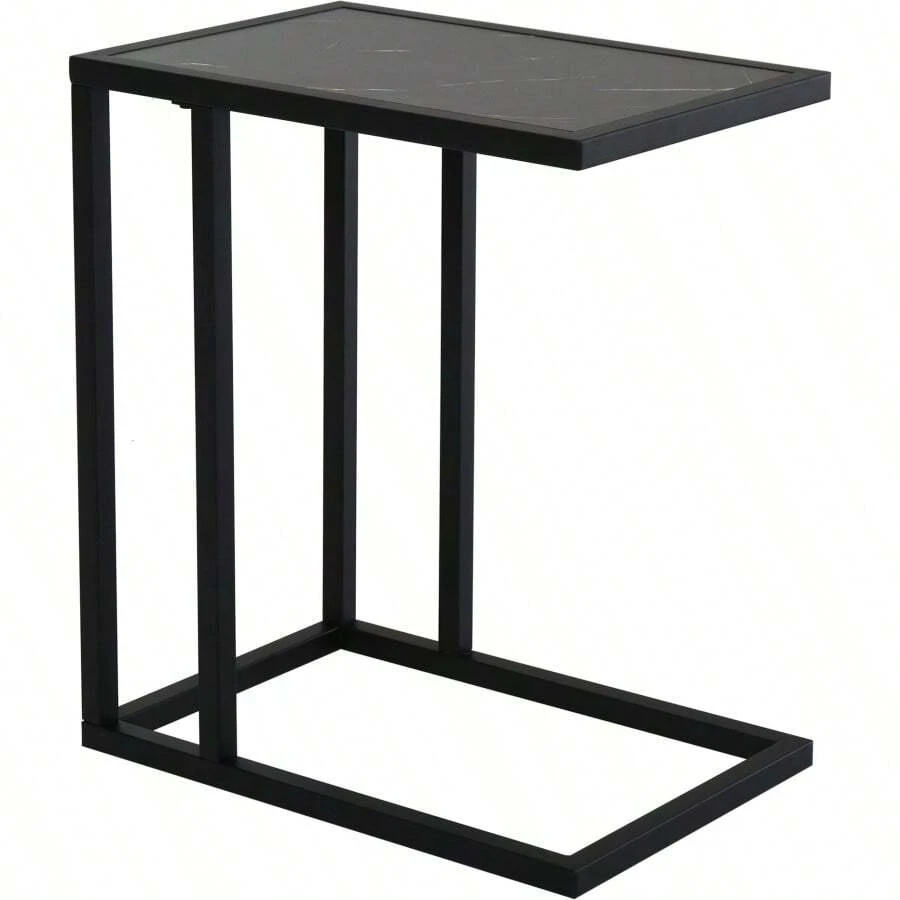 Side Table, Coffee Table With Marble Effect, End Table With Metal Frame, For Living Room, Bedroom, 45 X 30 X 51.5 Cm, Black - Black - View 1