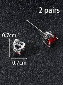 1 par de pendientes de botón minimalistas con zirconia en forma de corazón, joyería simple adecuada para uso diario de adolescentes, regalo para novia/Día de San Valentín - Multicolor - Ver 12