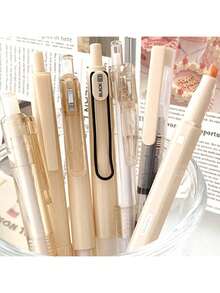 7pcs/SetSeries Gel Pens, Aesthetic Black & Brown Ink Pens With 0.5 Mm Fine Point, Boho School Office Supplies Neutral Beige Desk Accessories, - 鏽棕色 - 查看 4