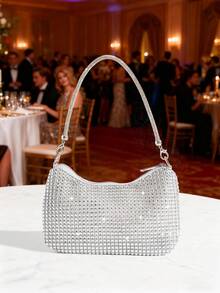 Bolso de mano con decoración de strass, bolso elegante para asistir a bailes, fiestas y eventos - Plateado - Ver 2