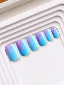 NAIO 24Pcs Press On Nails For Kids, 1 Pack Kid Fake Nail Purple Blue Gradient Nails Color, For Kids Pre Glue Stickers Nails Full Cover Small Nail Tips For Girls Gifts For Children Little Girl Birthday , Parties & Makeovers Decoration Nail Supplies - Multicolor - View 5