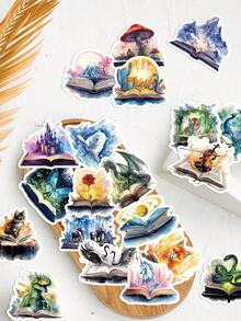 50pcs Cartoon Magic Book Stickers Cute And Unique Designs Perfect For Scrapbooks, Water Bottles, Laptops, Parties, Suitcases, Desktops, And Holiday Gift Decorations - Multicolor - View 8