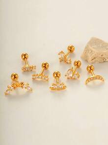 Toppiercing 1件极简主义铜锆石蝴蝶皇冠不锈钢耳骨耳环 - 彩色 - 查看 1