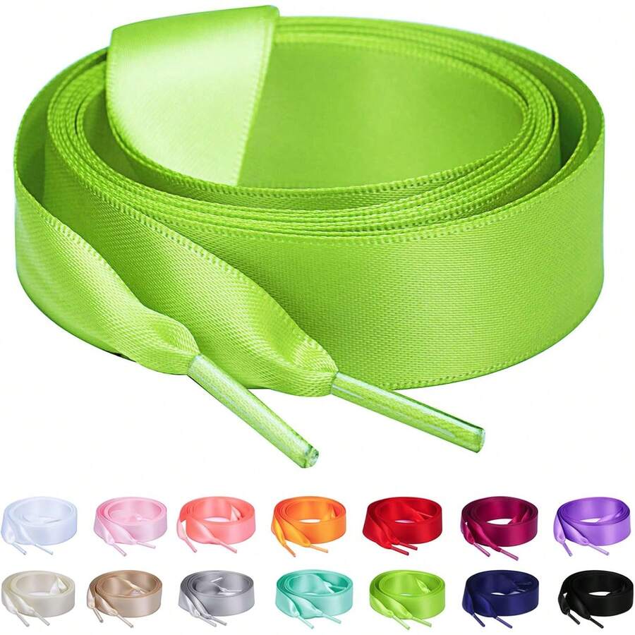 Flat Colorful Satin Shoelaces, 3/ 4inch Width, Women's/Girls' Shoelaces, White, 47inch (120) Cm: Clothing, Shoes, And Jewelry - 橄欖綠絲帶 - 查看 1
