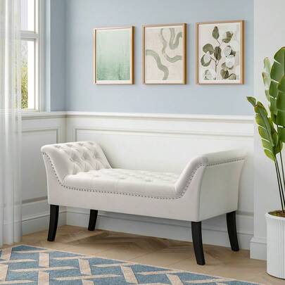 Upholstered Bed End Lounge Bench With Rivet, Armed Chaise, Sofa Lounge For Bedroom & Entryway,Livingroom Decor,123cm W X 50cm D X 62cm H