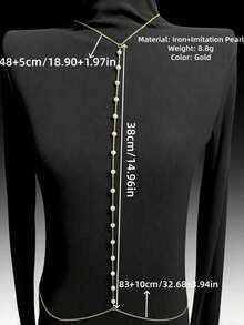 1 chiếc dây đeo thân bằng ngọc trai giả màu vàng, phụ kiện thời trang cho tiệc tùng, bãi biển, kỳ nghỉ. - vòng cổ ngọc trai giả vàng - Xem 6