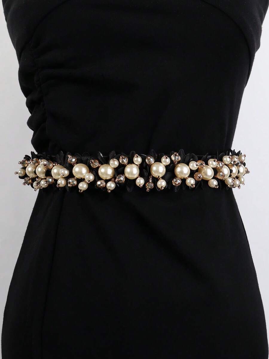 1pc Shiny Daisy Bohemian Palace Style Elastic Headband - Black - View 1