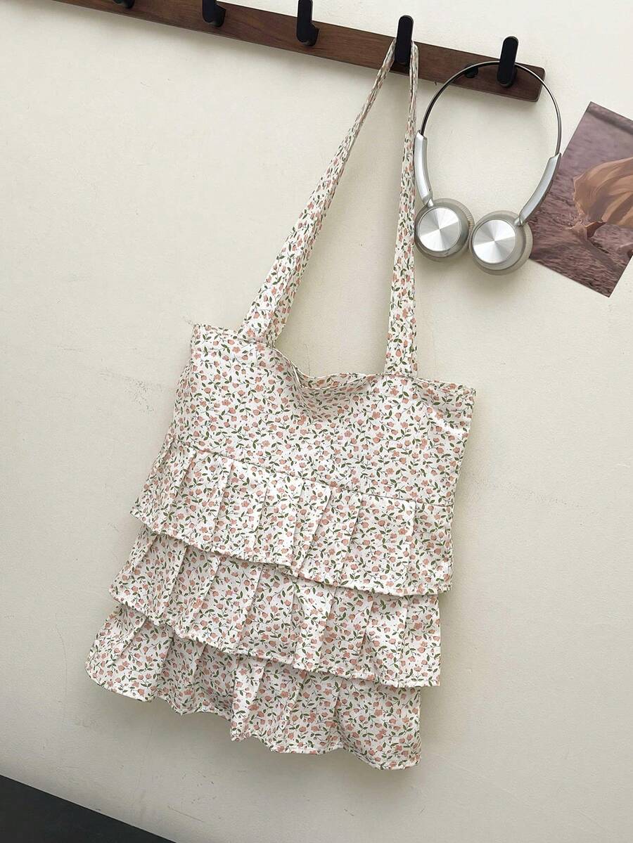 Bolso de lona con volantes en los hombros, estilo Mori, versión coreana de literatura y arte para estudiantes, bolso de lona suave para chicas, nuevo para el verano 2024 - Blanco - Ver 1