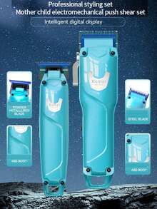 Kemei 2 Pieces/Set Electric Hair Clipper Professional Barber Haircut, Electric Hair Trimmer For Men, Barber Cordless Carving Hair Clipper, Hair Clipper Combination Set Blue Color Grooming Set, Gift For Men - 藍色 - 查看 8