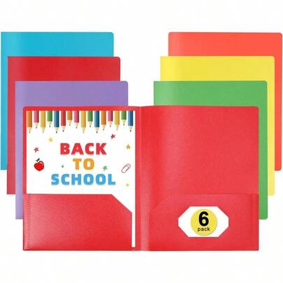 File Folders With Pockets Back To School Supplies 6 Pack Colored Plastic 2 Pocket Folders Bulk Document Resume Portfolio Homework Paper Folder Students Teacher School Office Supplies Folder