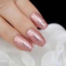 CoolNail Shiny Rose Gold Fake False Nails Coffin Ballerina Nail Tips Shining Sugar Glitter Deco Summer Salon Press On Nail Art Tip - ColorM - 查看 4