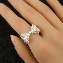 1 件装蝴蝶结女士开口戒指 - 纹理颗粒设计甜美蝴蝶结造型珠宝戒指 - 蝴蝶結開口戒 - 查看 5