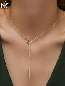 SYMFNY 1pc 925 Sterling Silver Minimalist Double-Layer Y-Shaped Pendant Necklace, Suitable For Women's Date And Daily Wear