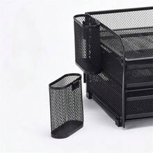 Oval Grid Desk Organizer Pen Holder, Metal Desktop Pen Cup, Side-Mounted Pen Holder, Office Supply Essential - Multicolor - View 6