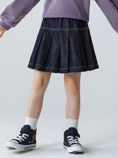 mini bala Flicka Jeanskjol i plisserad denim, mjuk, andningsbar, preppy stil, vårny