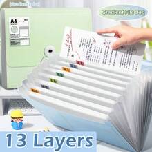 A4 File Folder 13 Layers Large Capacity File Bag Waterproof Test Paper Storage Booklet Stretch Buckle Design Document Organizer - Multicolor - View 2