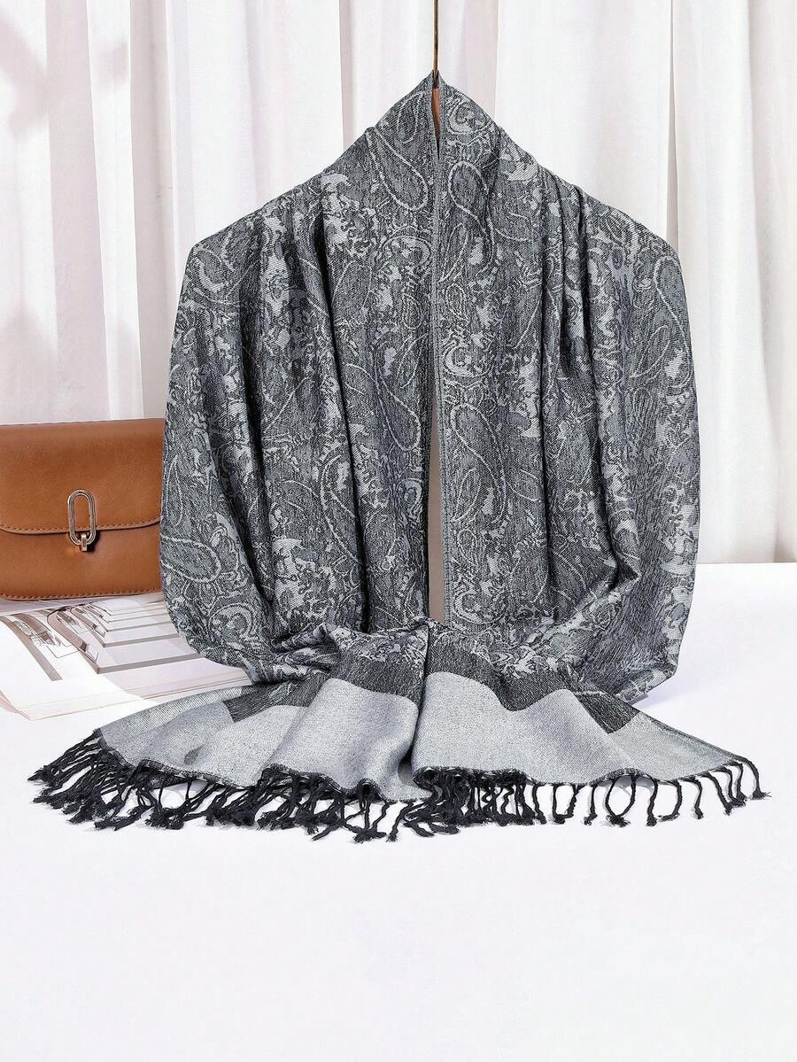 1pc Fashion Paisley Pattern Cashmere Shawl Scarf, Women's Cashmere Jacquard Scarf, Warm Knitted Blanket Shawl For Winter, Muslim Hijab