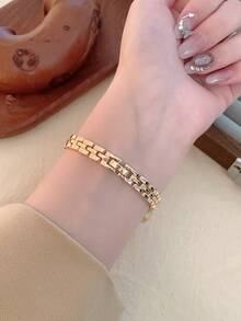 1pc Women's Oval Silver-Black Dial Gold-Tone Quartz Casual Watch, Suitable For Daily Wear - White - View 6