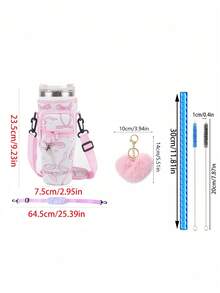 1pc/4pcs With Pink Heart-Shaped Plush Hanging Cup Accessory Set, Portable Adjustable Shoulder Strap, Suitable For Sports And Outdoor Gift Giving - Multicolor - View 9