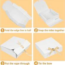 10pcs Ribbon Covered Gift Boxes, Party Packaging Boxes, White With Ribbon, Suitable For Baby Shower, Wedding, Packaging, Gifts, Birthday, Cupcake, Bridesmaid, Proposal - White - View 8