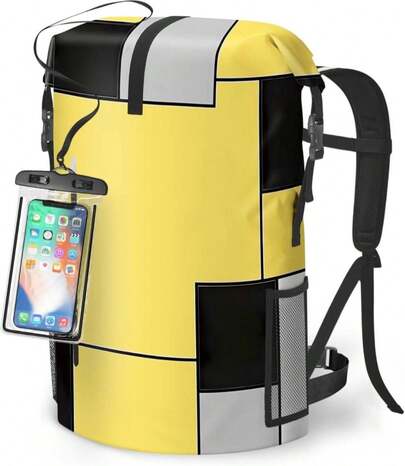 DRYSAFE Waterproof Dry Bag Heavy Duty Marine Dry Bags For Kayaking Hiking Yellow Black Backpack Roll-Top Closure Bag - Backpack Waterproof Phone Case 35L\/55L\/85L