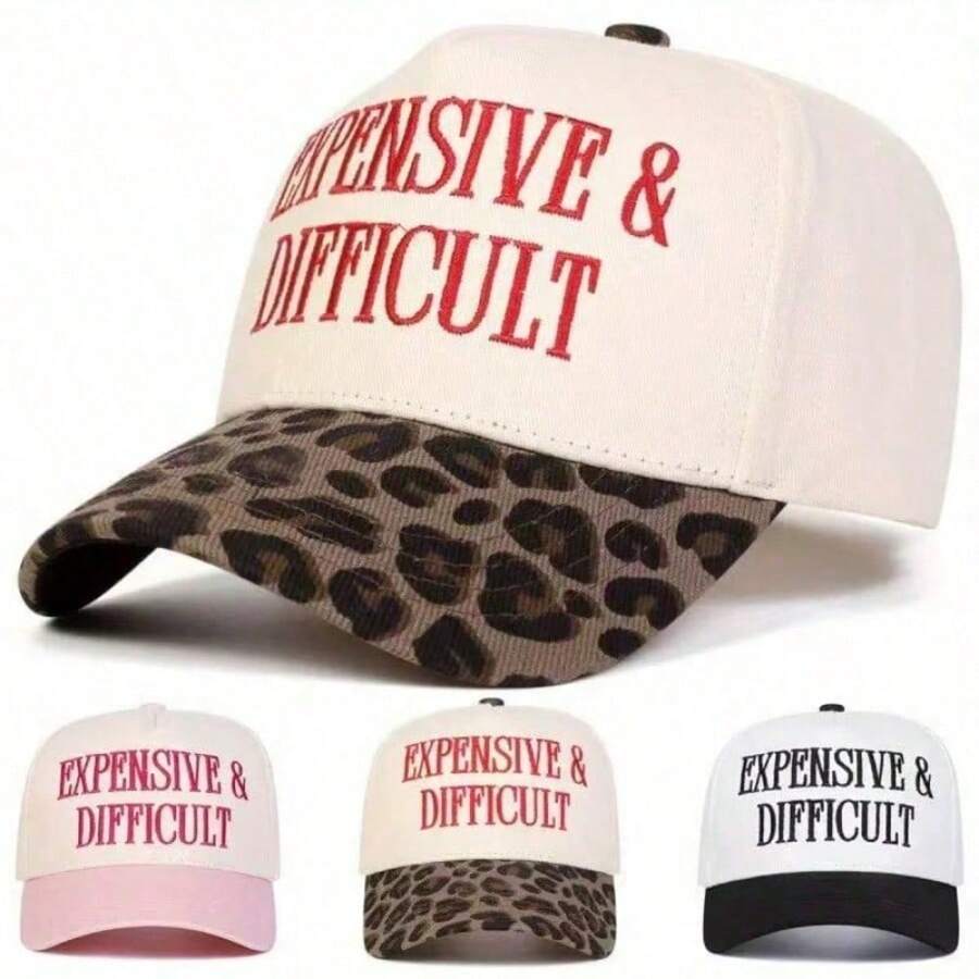 1pc Women's "Expensive & Difficult" Embroidered Letter Trucker Hat, Casual Baseball Cap, Suitable For Spring, Autumn, Street, Travel, Beach Vacation - Black - View 1