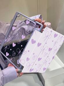 一款可爱的卡通动漫紫色蝴蝶结爱心图案双面亚克力透明水晶后盖，防震，适用于iPad 7、8、10代（10.2英寸），内置笔槽，支持睡眠/唤醒功能，是理想的圣诞节和新年礼物。 - 彩色 - 查看 1